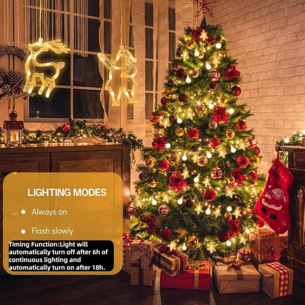 Jultomten och renar julbelysning, LED-julfönsterlampor, batteridriven, timer, ljusslingor för jul