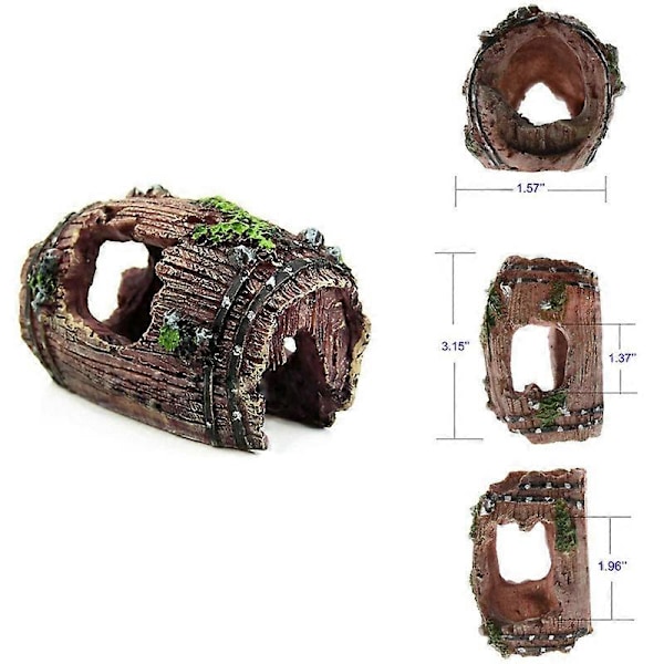 Akvarium Dekor Planter med Resin Knust Tønne og Hule Stein Utsikt, 12 stk Akvarium Dekor Planter Plast, Akvarium Tilbehør, Fiskehule