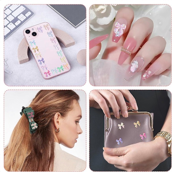 100 st Nageldekoration Kit 3D Aurora Rosett Nagelberlocker Färgglada Nageltillbehör med Rosett Vackra Resin Rhinestones för Nagelkonst Hantverk och Dekoration
