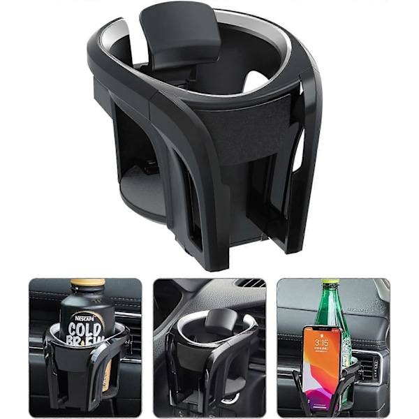 2 i 1 Multifunksjonell Bilkoppholder med Bilventil Telefonholder for Vannkopp, Vannflaske, Tumbler og Drikkekartong, Flaskeholder