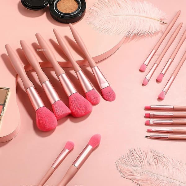 16-delars sminkborstset med svanhals, rosa, mjukt borstset