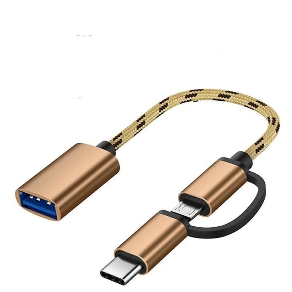 Adapterkabel Typ-c Micro USB Till USB Interface Laddningskabel gyllene