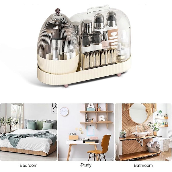Makeup Organizer, 360 Graders Roterende Makeup Opbevaringsholder til Omklædningsrum Badeværelse (Cremet Hvid)