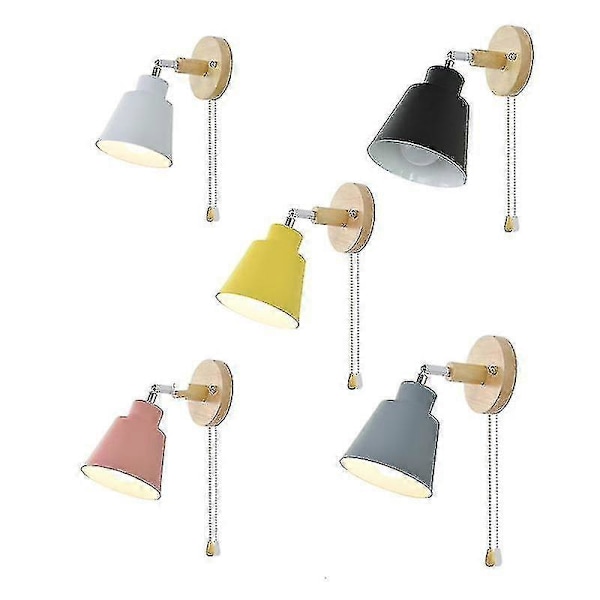 Sänglampa Nordisk Vägglampa i Trä Nattlampa Vägglampa Sovrum Korridor med Dragkedja