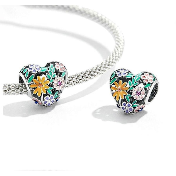 blomster hjerterÅbningsdiameteren er ca. 4,5 mm Kærlighed Familie 925 Sterling Sølv Kvinder Perler Charm Pige Vedhæng Charm Kompatibel til Europæisk Armbånd