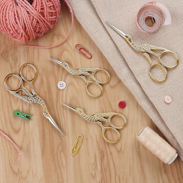 (Kulta, 11,5 cm + 9,5 cm) 4 kappaleen setti kirjontaleikkureita, pienet kurkileikkurit, ruostumaton teräs, vintage-tyyli, kirjontaan, käsitöihin, ompeluun,