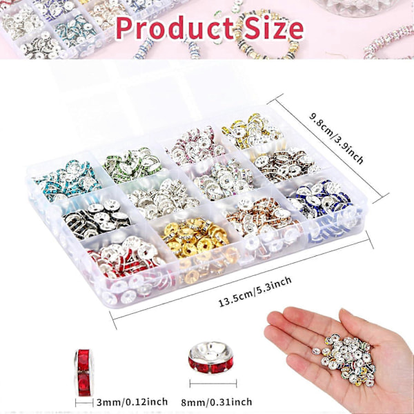 720 st Rhinestone Spacer Pärlor för Smyckestillverkning Halsband 8mm