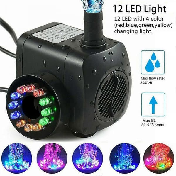 Dykbar springvandspumpe med 12 farverige LED-lys - 25W