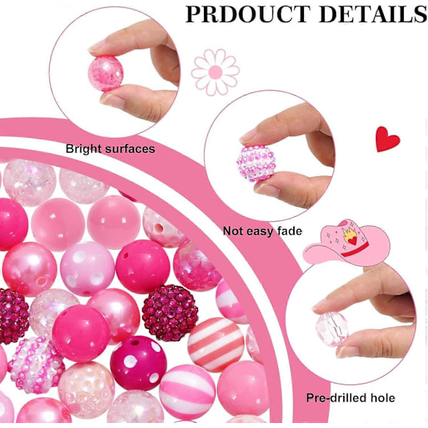 50 stk. Blandede Bubblegum Pink Chunky Jumbo Plastikperler til Smykkefremstilling DIY Håndværksartikler 20mm