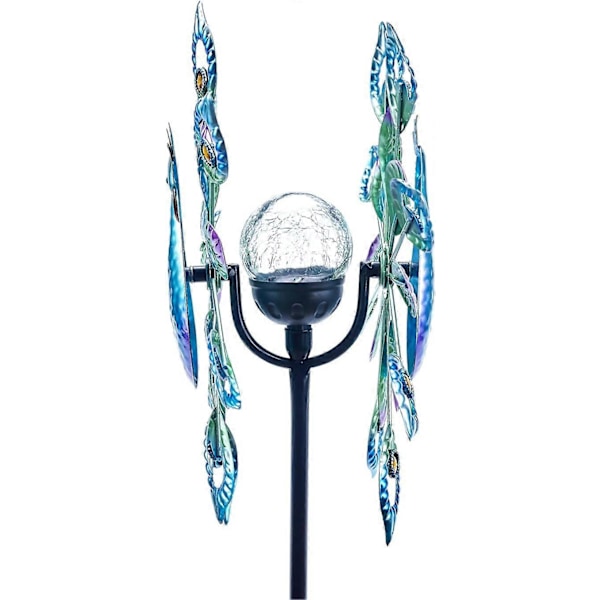 164-tuumainen aurinkometallinen tuulimylly - Kinetic Peacock -puutarhaveistos