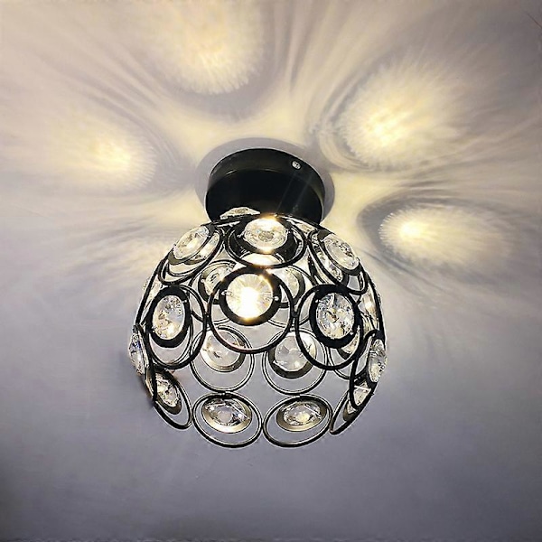 Svart Modern Vit Kristall Taklampa, E27 Semi Flush Mount Mini Kristallkrona Lämplig för Inomhusbelysning, Vardagsrum, Veranda, Hall