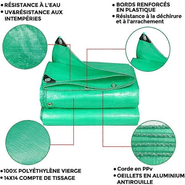 Presenning för utomhusbruk (2m X 5m) Tålig, Lättviktig, Skyddspresenning, Vattentät Presenning - Skyddande överdrag med öljetter