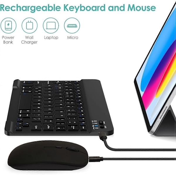 Tangentbord, Uppladdningsbart Ultra-Slim Universellt Tablet-Tangentbord, Portabelt Bluetooth-Tangentbord för Laptop/Desktop/Telefon, Svart