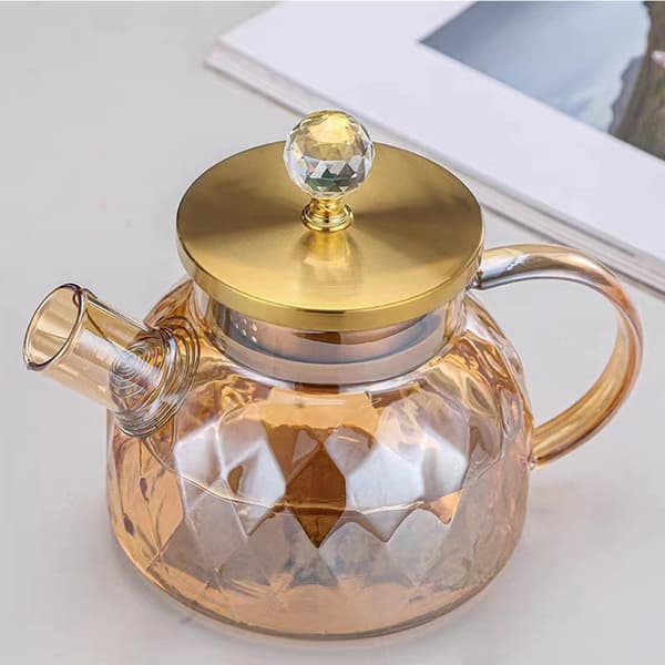 Glaskaraffel med låg i rustfrit stål, velegnet som drikkekande eller tekande, 1L, (1-styk)