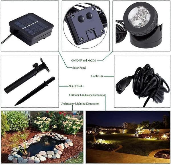 Solcelle Damlamper, 6LED Undervandslamper Undervands Solcelle Vandtætte Landskabsspotlights til Have Springvand Pool Udendørs (Varm Hvid)