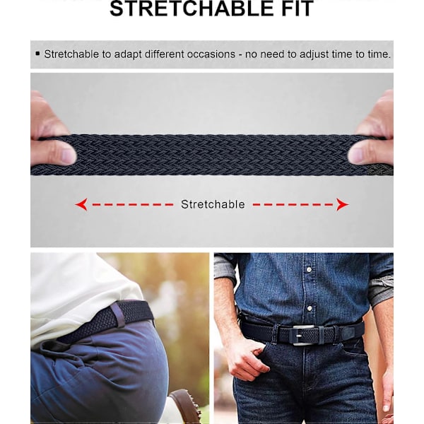 Bælte til mænd, 2-pak, Herregaver, Elastisk flettet webbælte til afslappede golfjeans
