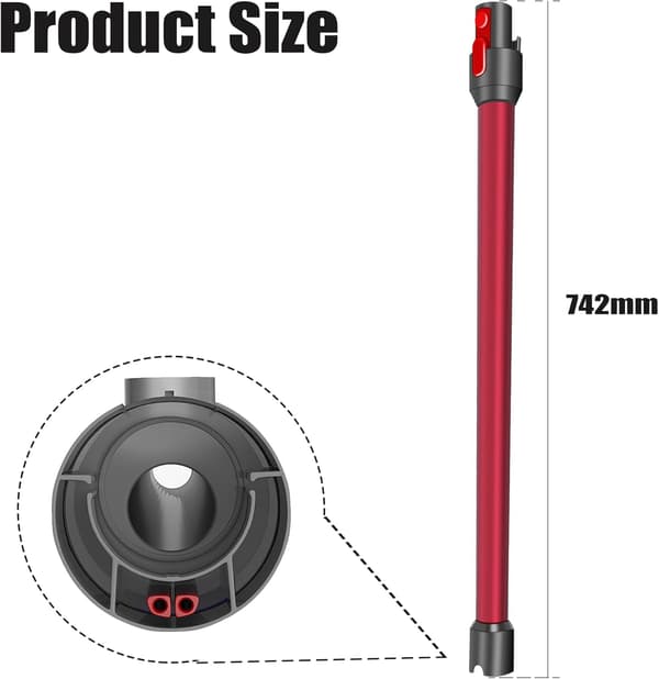 Teleskoprør, stiv forlængerstang kompatibel med Dyson V11 V10 V15 V8 V7, 73 cm længde, Quick Release-rør - Rød