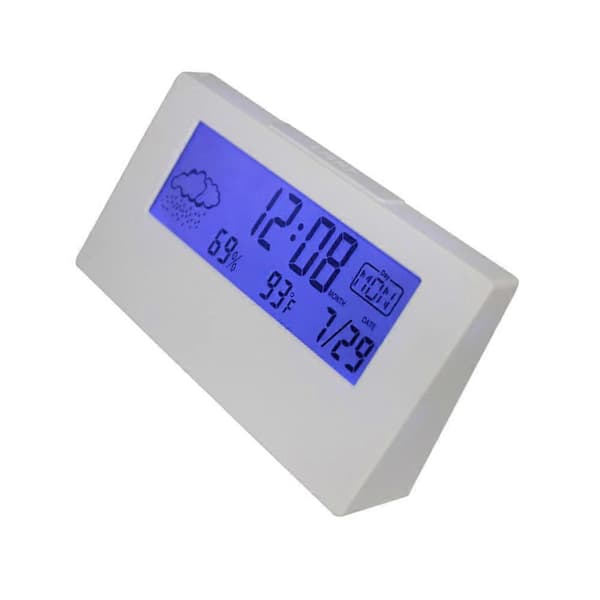 Student LCD Väderdisplay Bordsklocka Temperatur Luftfuktighet Snooze Alarm Multifunktionell Elektronisk Klocka (Vit)