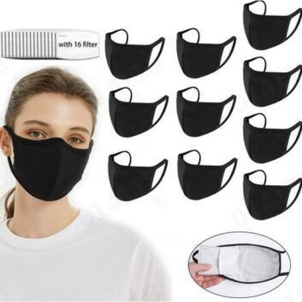 10 masker + 16 filter enfärgad anti-damm tvättbar vuxen