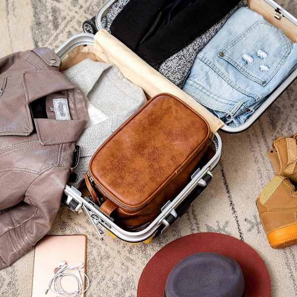 Necessär för män, Stor Rese Rakning Dopp Kit Vattentålig Badrum Toalettartiklar Organizer PU Läder Kosmetikaväskor