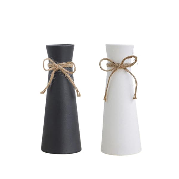 Sæt med 2 keramiske matte vaser, dekorative, sort og hvid, moderne, små vaser, 19 cm