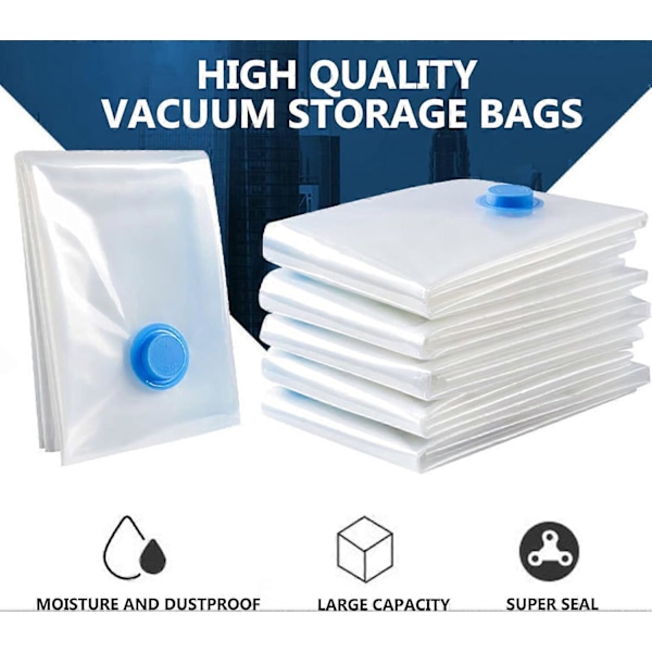 Vakuumförvaringspåsar för kläder - 4-pack 130 x 100 cm extra stora återanvändbara vakuumpåsar med dubbel dragkedja för filtar, sängkläder