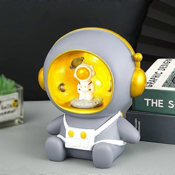 Sød Astronaut Sparegris LED Lampe Natlampe Ornament Soveværelsesindretning, Gave til Børn, 1 Styk Grå