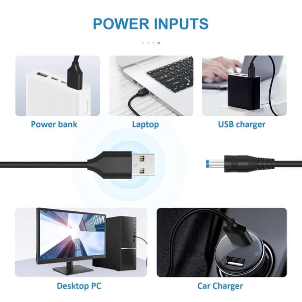Powseed 5V universell DC-strømkabel, USB til DC-ladekabel med 13 adapterplugger for webkamera-ruter, opptaker, Bluetooth-høyttaler, skanner, DVR, Ha