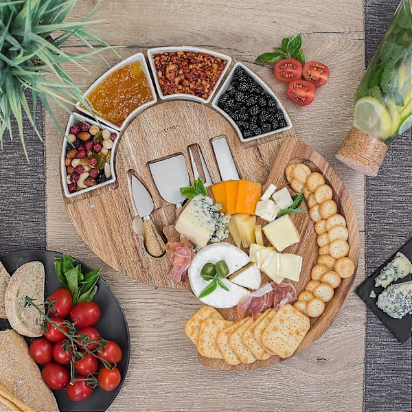 1 Sett Charcuterie Ostebrett og Fatsett Laget av Akasietre for Underholdning 13 Tommer