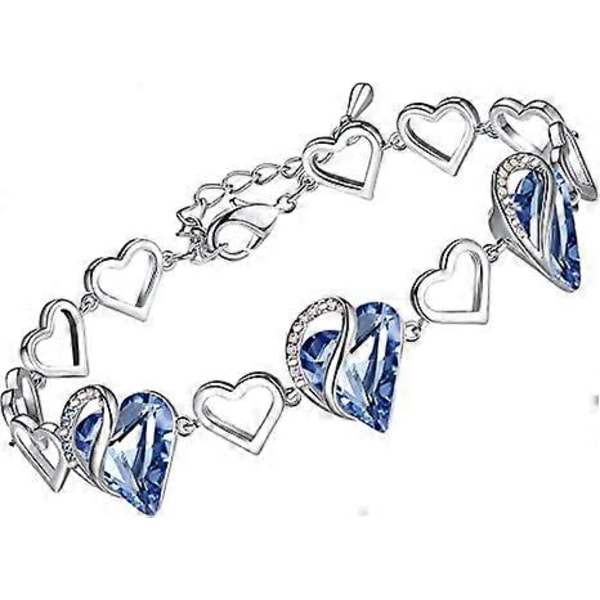 Infinity Love Hjerte Link Armbånd, Fødselssten eller Helbredende Sten Krystal Armbånd til Kvinder, Sølvfarvede Smykkegaver til Hende, 7-tommer Kæde og 2-tommer
