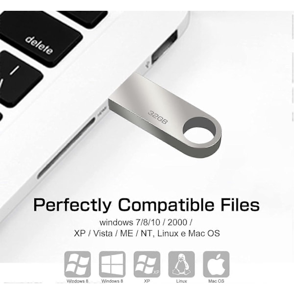 USB-muistitikku 32GB, Mini USB-muistitikku 32GB USB 2.0 -muistitikku Cle USB 32GB koukulla kannettavalle/PC:lle/autolle jne. Hopea