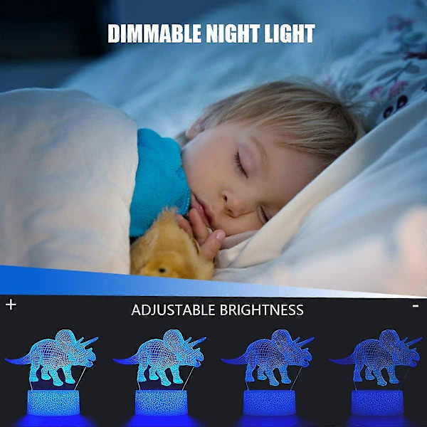 SBSG Dinosaur Natlampe 3D Illusion Lampe til Drenge, 16 Farver Dinosaur Lampe med Fjernbetjening & Smart Touch, Dinosaur Værelsesindretning Jul Fødselsdag