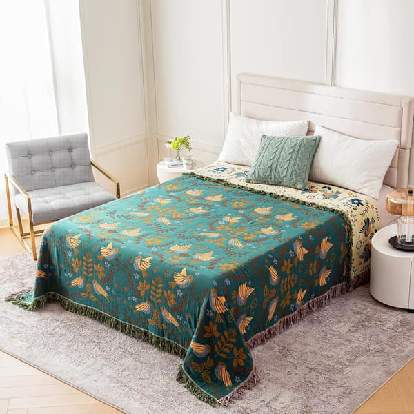 MSGKV Boho Plaid 152x203 cm, 100% Bomuldstæpper til Sofa Seng, Bomuldsquilt Rejse Musselin Tæpper Bondegårdsindretning Blød Letvægts Picnic