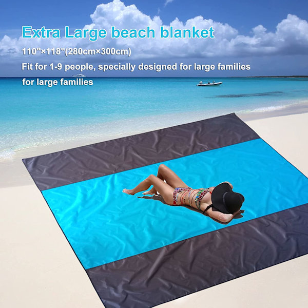 Blå-300x280cm Strandfilt, Strandmatta Picknickfilt Vattentät