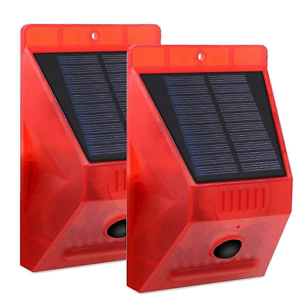 Solarlarm, Ljudlarm Blixtljus Rörelsesensor Säkerhetslarm, Blinkande Varning, IP65 Vattentät, Fyra Lägen