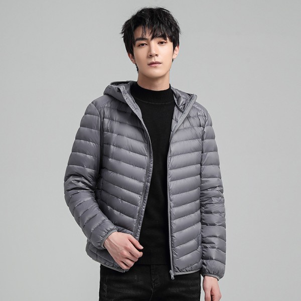 Snygg vinterjacka för män Varm lättviktig casual -ytterkläder grå 2XL