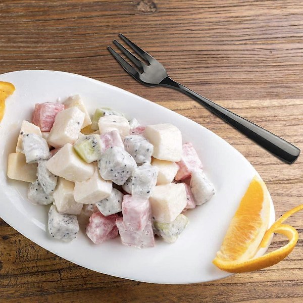 16 Dele Rustfrit Stål 3-Tandet Sort Dessertgaffel til Appetizer
