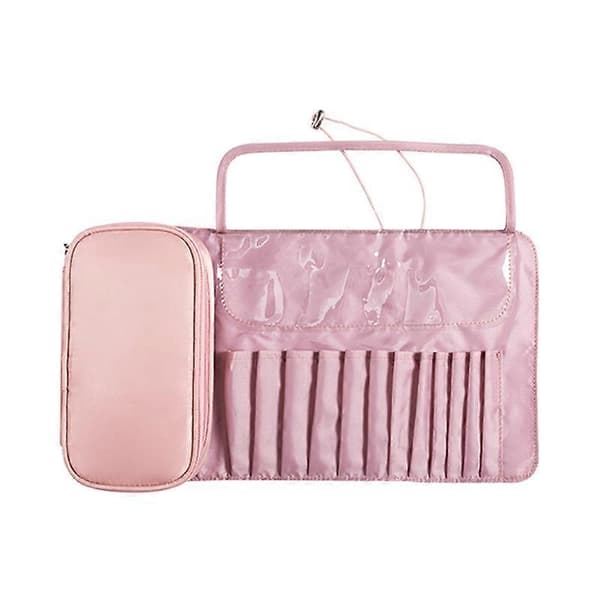 Makeup Børste Opbevaringspose, 2 i 1 Multifunktionel Lomme til Rejser, Forretning og Daglig Brug - Pink