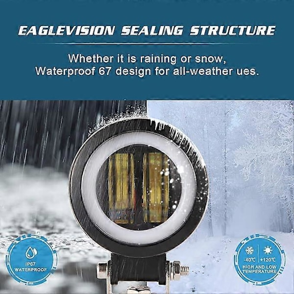 Par 3 Runda LED Dimljus DRL Änglaögon 6000K 80W 8000lm 10-80V DC Led Projektor Vit SUV Motorcyklar IP68 Vattentät Justerbara Monteringsfästen