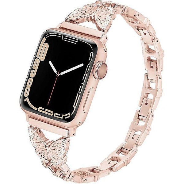 Starlight Kompatibel med Apple Watch Armband 41mm 40mm 38mm Metall Justerbart Glänsande Fjärilsarmband för Apple Watch Ultra, Series 8 7 6 5 4 3 2 1 SE