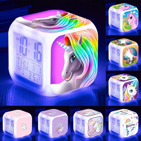 Digital väckarklocka som byter lysande kub Väckarklockan lyser 7 färger