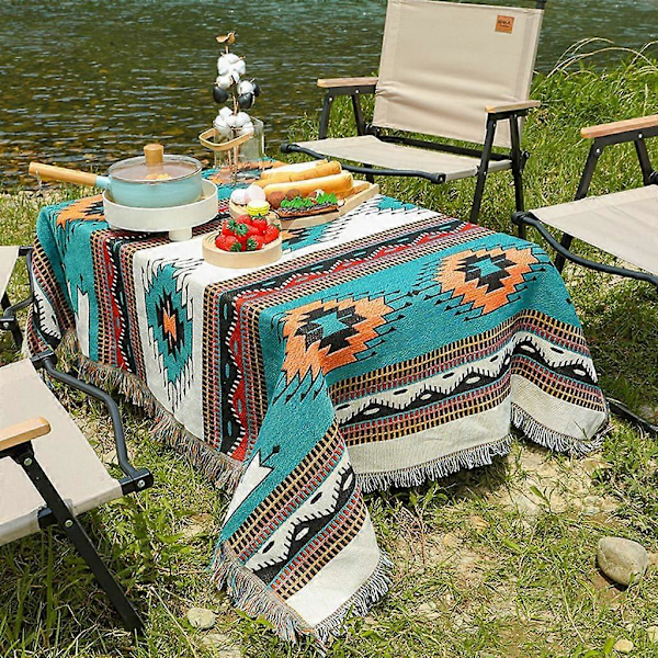 (S) Boho Sofatæppe Aztec Etnisk Stil Vendbart Sofatæppe til Hjemmekontor Rejser Camping