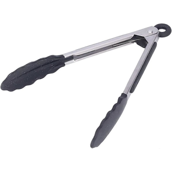 Skridsikre rustfri stål Premium Kvalitets 27cm Silikone Tænger Madlavningstænger til Grill, Servering, Bagning og Madlavning - Sort (2 stk.)