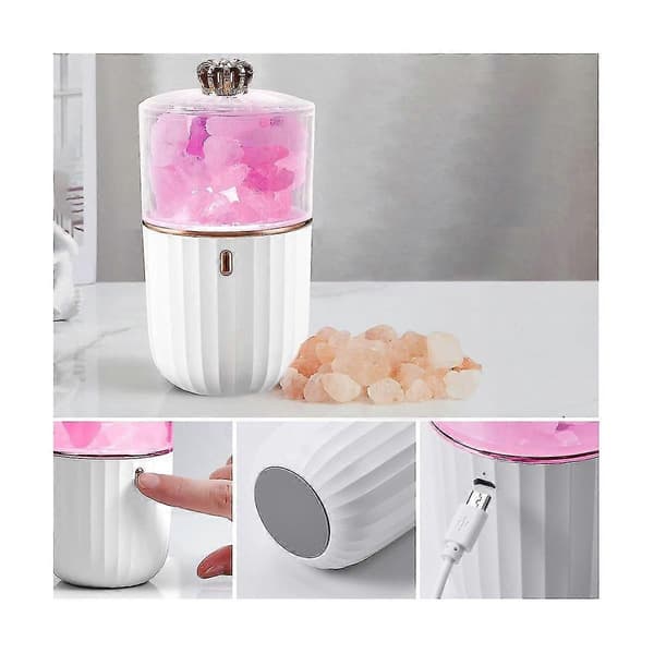 Nattlampe Saltlampe 2 i 1 Krystall Saltlampe Eterisk Olje Diffuser Nattlys for Stue Soverom (Hvit)