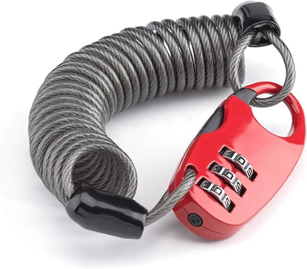 Kombinationslås för hjälm med 3-siffrig kod, 90 cm lång kabel, röd