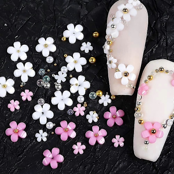 3D Blommor Nageldekorationer för Akrylnaglar, 6 Fack 3D Nagelblommor Strass Körsbärsblom