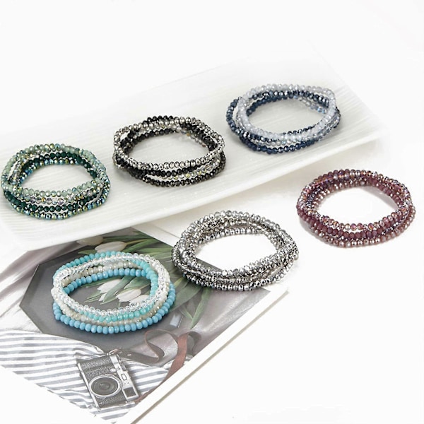 (Lyseblå) Vibrerende Perlearmbåndssæt Strækbart Multilayer Design Fashion Statement Smykketilbehør til Trendy Kvinder lyseblå