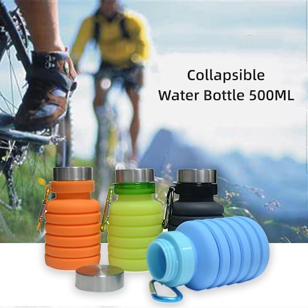 (A)500ml Hopfällbar Silikonvattenflaska för Resor, Camping, Picknick, Gym, Vandring, Cykling, Fiske