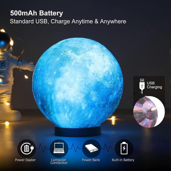 3D Galaxy Kugle Månelampe – 16 Farver Månelys Globus Natlampe med Stativ