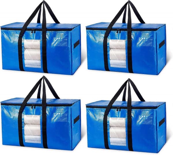 Flyttväskor Extra Stora Förvaringsväskor 4-pack, Klart Fönster & Förstärkta